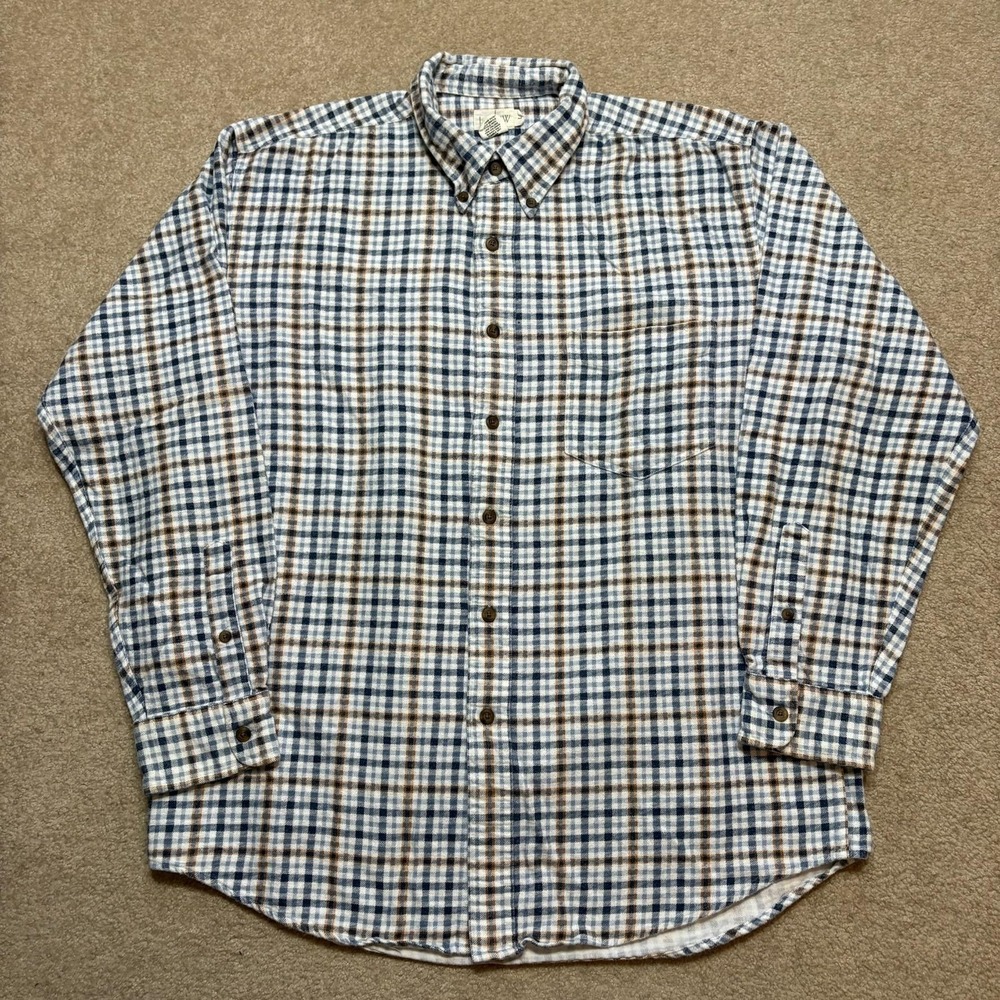 Vtg J Crew Oarsman Shirt Mens Large Blue Plaid Flannel Button Down Long Sleeve